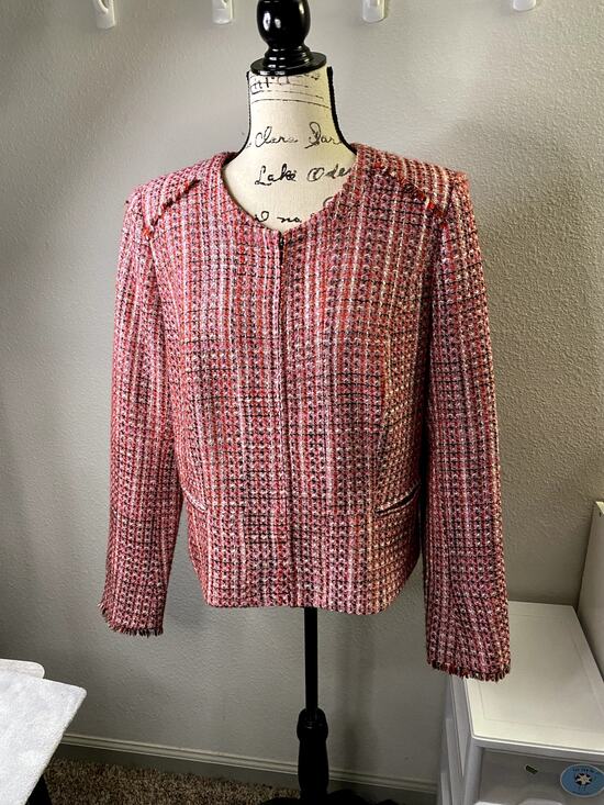 White House Black Market Jackets & Blazers - WHITE HOUSE BLACK Tweed Blazer Jacket Women’s 14 Red Pink Woven Preppy EUC